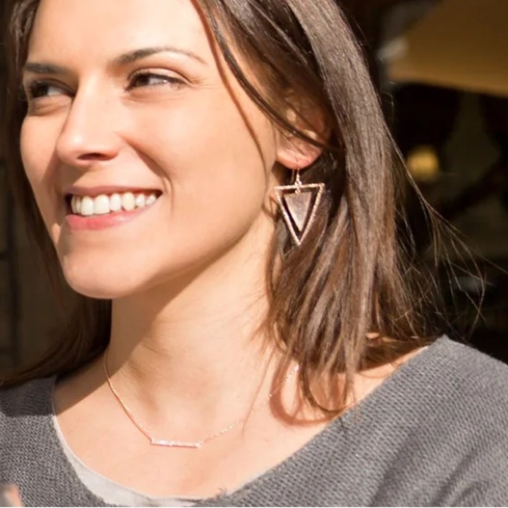 Rose Quartz Triangle Statement Earrings- Rose Gold - Picture 3 of 3